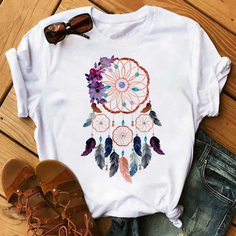 Modisches T-Shirt mit Traumfänger, Unisex, Unisex, Harajuku, T-Shirt mit Grafikdruck, modisches T-Shirt mit Rundhalsausschnitt, kurze Ärmel, Übergröße, Unisex