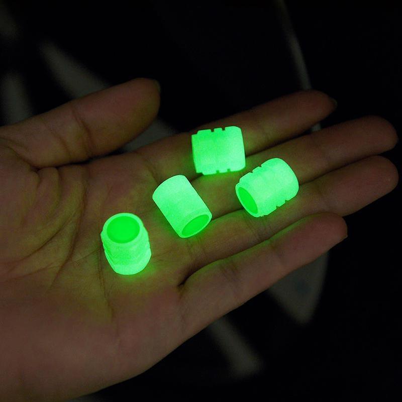 4 Pcs Fluorescent Night Glowing Car Motorcycle Bicycle Bike Wheel Tyre Hub Luminous Valve Stem Caps Decors