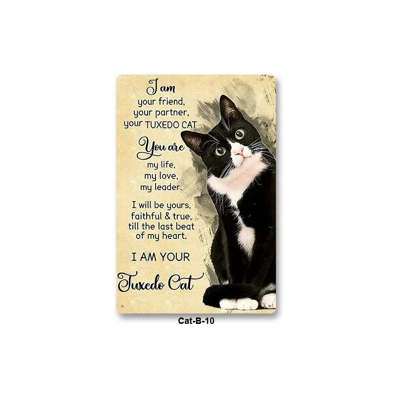 Animal Black Cat Art Decor Home Metal Tin Sign Signs for Living Room Kid Bedroom Wall Decoration Cafe Western Restaurant Poster