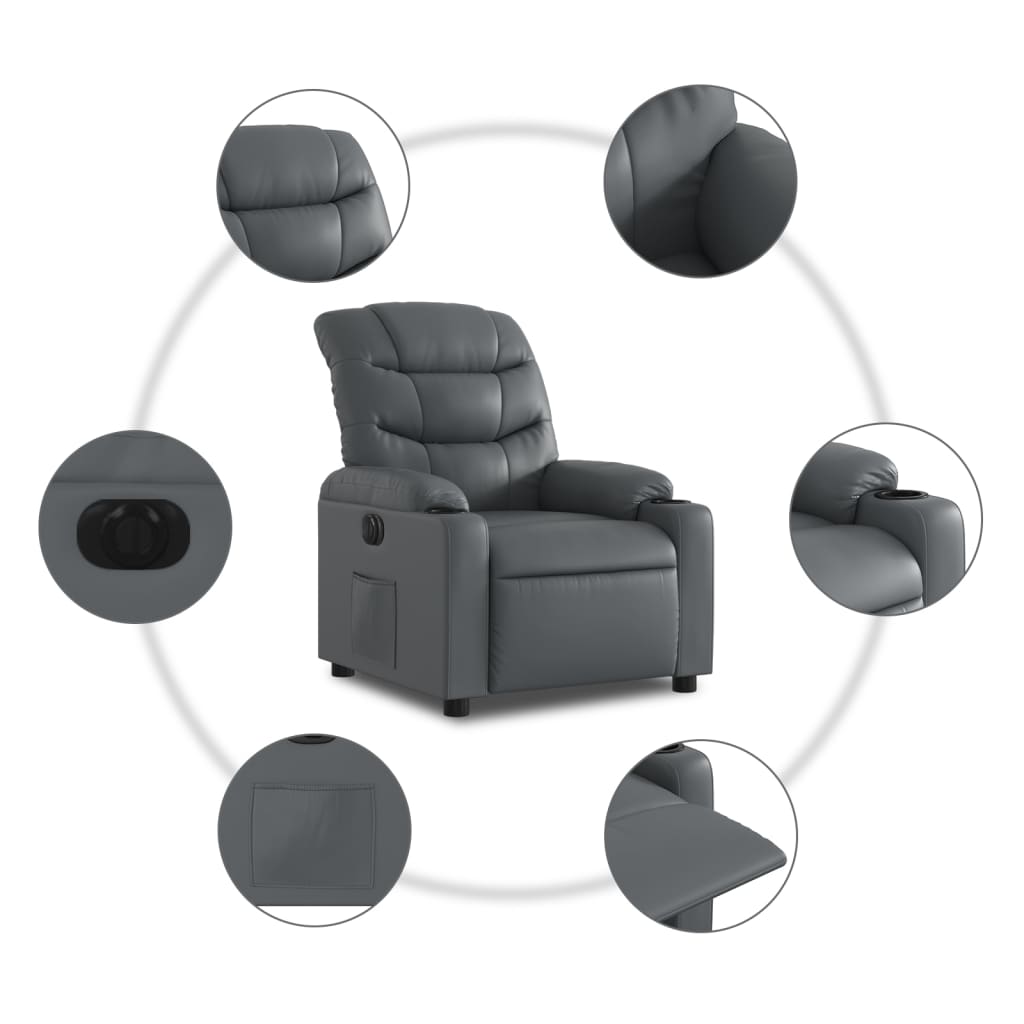 Vidaxl Electric Recliner Armchair, Grey, Upholstered with Faux Leather