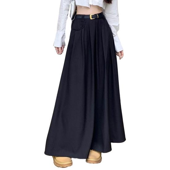 Jupe mi-longue évasée pour femmes, élégante, ligne a, avec poches, à la mode, couleur unie, pour l'automne