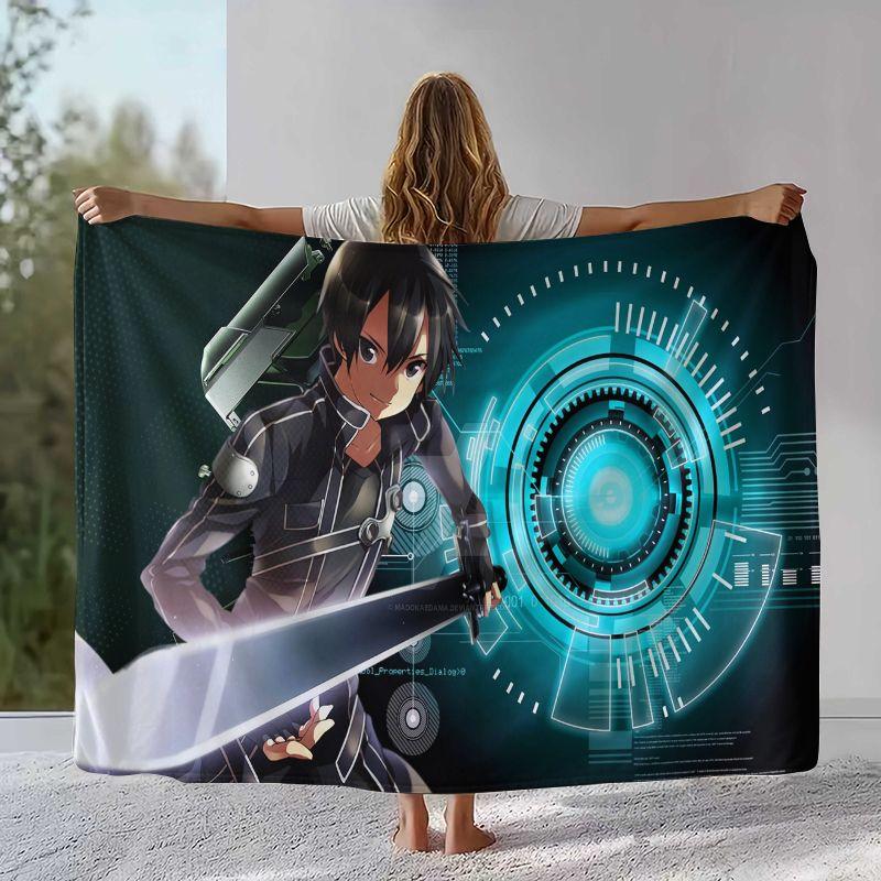 Cartoon Sword Art Online SAO Roman Flanelldecke, Ultraweiche Warme Plüschdecke für Zuhause Schlafzimmer Bett Sofa Camping Picknick Geschenk