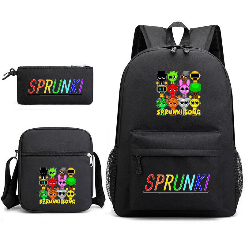 New Rhythm Box Sprunki Music Game Schoolbag Backpack Pencil Bag Three-piece Set Student Heat Transfer Backpack