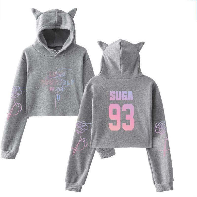 Bts Unisexe Kpop jung Kook Jimin 95 97 Hoodie Sweatshirt Oreilles de Chat Crop Tops