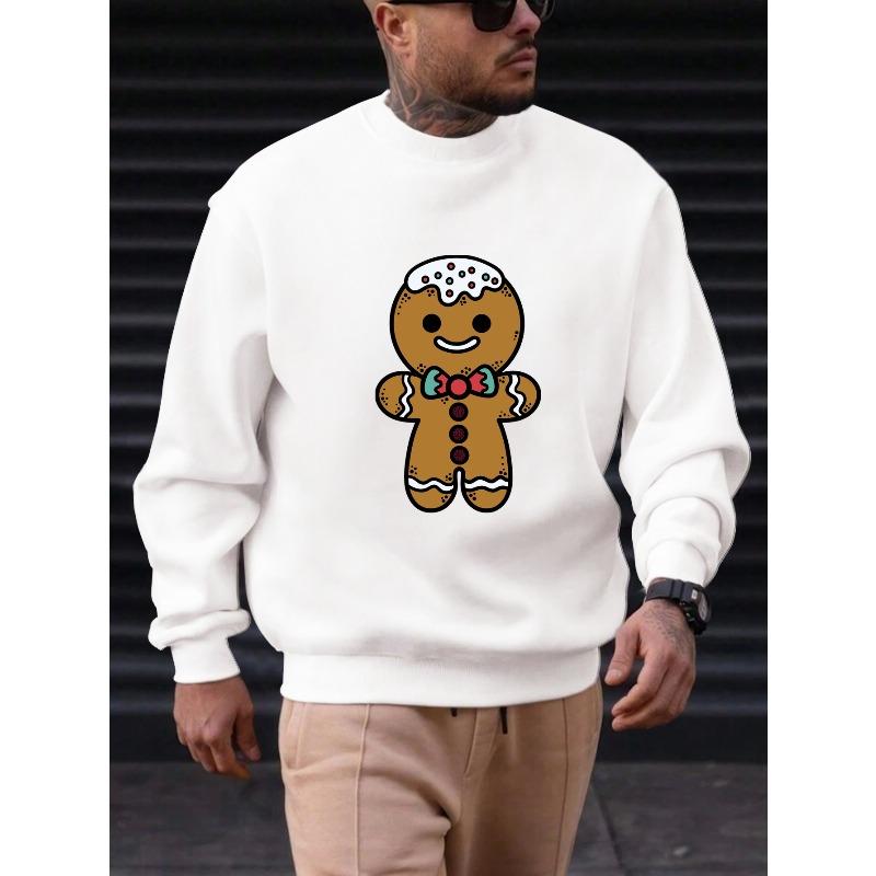 Men'S Cute Gingerbread Man Pattern Casual Round Neck Sweatshirt