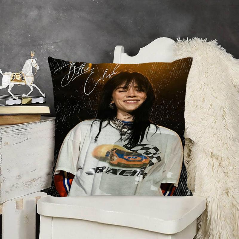 1 st Billie Eilish Kuddfodral, Polyester 2D Dubbelsidig Tryck, Signaturfoto Design, Dekor För Soffa Säng & Soffa, Musikfläkt R