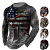 Heren T-shirt Tee Verweerde Grafische Prints Amerikaanse Vlag Nationale Vlag Ronde Hals Buiten Straat Lange Mouw Print Kleding