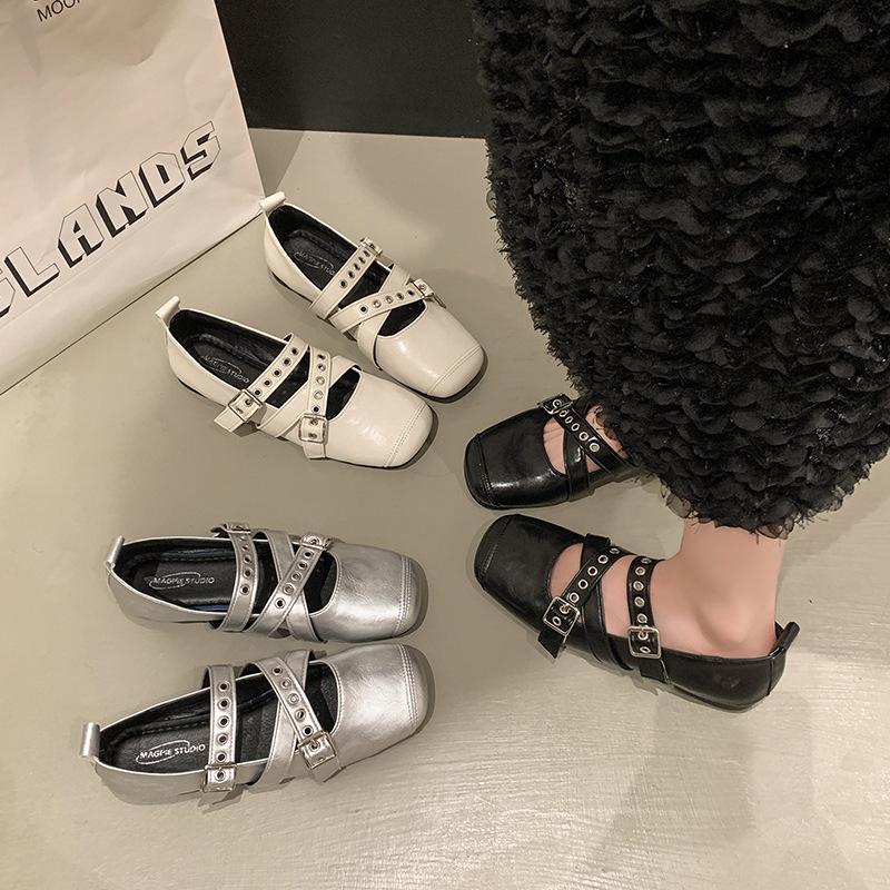 Fashion Design Belt Buckle 2025 Spring and Summer Mary Jane Shoes Women's Head Versatile Cross Belt Low Thick Heel Single Shoes