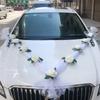 White Rose Wedding Car Decoration Flower with Ribbon Bridal Car DIY Mirror Handle Flowers