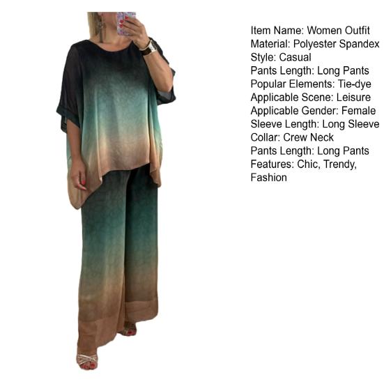 Summer Plus Size 2 Piece Sets for Women Crew Neck Short Sleeve Top Wide Leg Pants Set Casual Loose Lounge Outfits