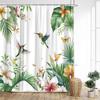 Tropical Hummingbirds Shower Curtains Green Gold Palm Monstera Leaves Flowers Bath Curtain Polyester Fabric Home Bathroom Decor