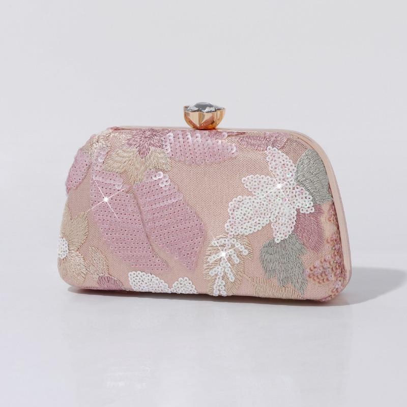 Popular Flower Embroidery Dinner Bag Retro National Style Sequined Clutch Bag Banquet Dress Party Oblique Span Women's Bag