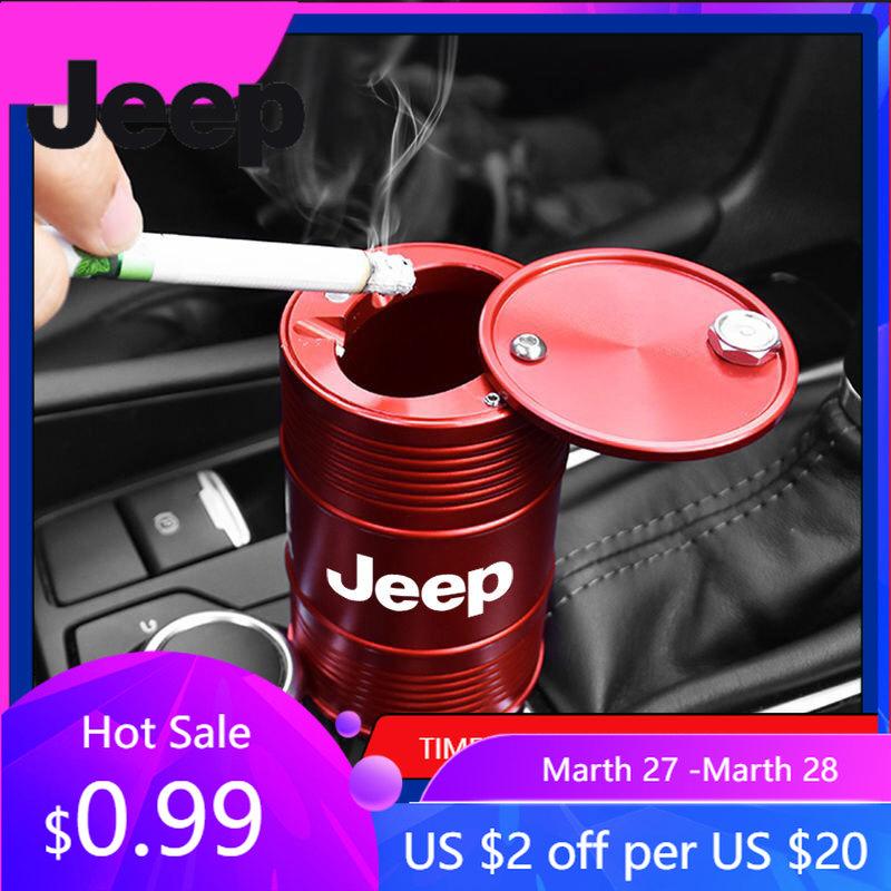 For Jeep Car Ashtray with Lid Smell Proof Metal Portable Cup Holder For Jeep Renegade Compass Grand Cherokee Wrangler Patriot