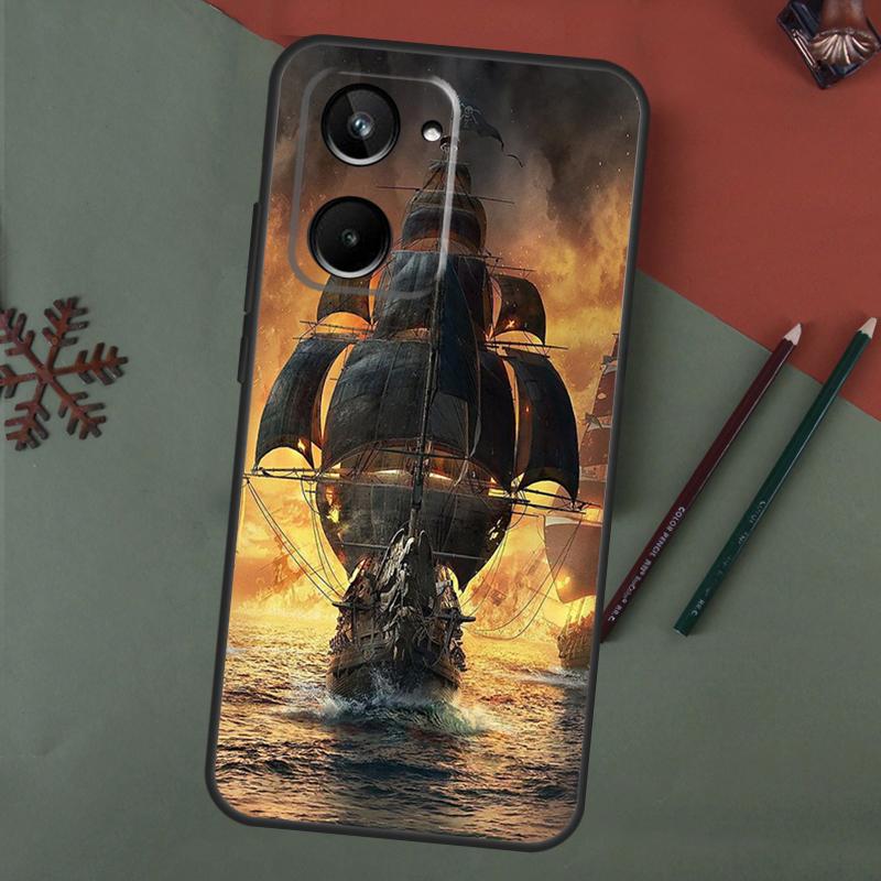 Sailing Ship Pirate Ship Case For Realme C55 C51 C75 C63 C61 C53 C35 C65 C67 C71 11 12 13 14 15 Pro Plus GT6 GT7 Pro