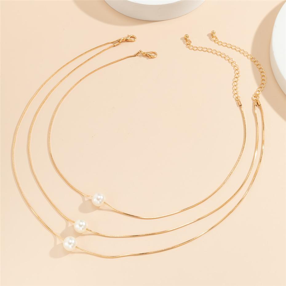 Multi-layer Snake Chain Choker Necklace For Women Girl Wedding Simulation Pearl Ball Pendant Necklace Jewelry Gift YSX