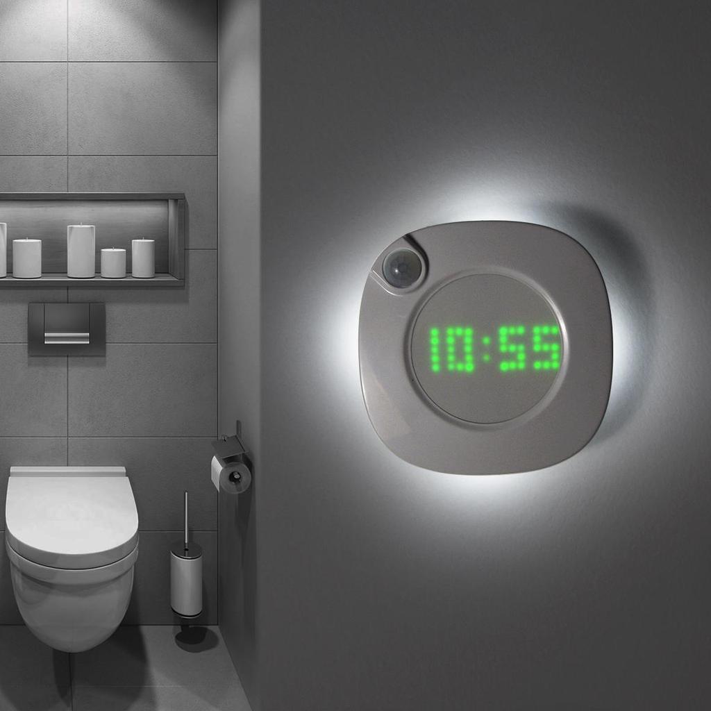 Ceas de timp cu LED Lampă de noapte PIR Senzor de mișcare Lumină de noapte de perete Magnet reîncărcabil prin USB Lampă pentru toaletă pentru dormitor Două culori de iluminare