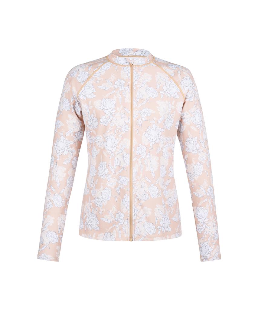 Lenomasuyeongbog Women'S Mono Flower Zip-Up Rash Guard Set Beige Rn-Ls2F524-Bg