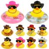 Rubber Duck with Swim Ring Hat Scarf Glasses for Car Dashboard Squeaky Duck Bath Toy Yellow Duck Car Accessories Decorations