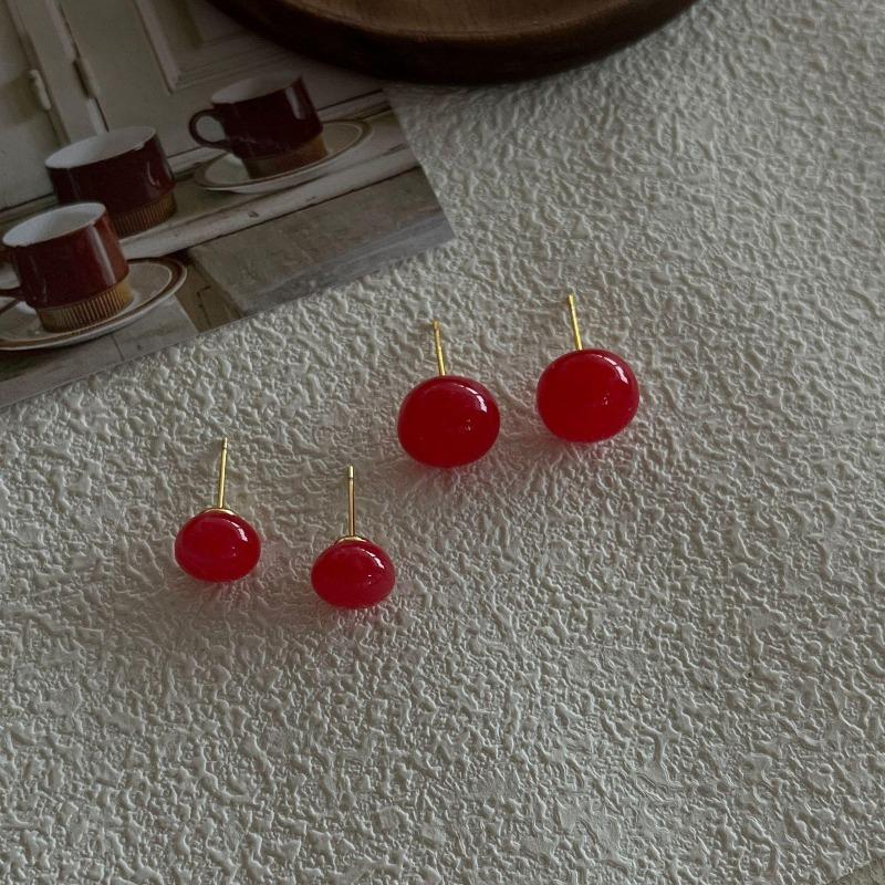 Red Natural Stone Niche Simple Versatile Stud Earrings Cool Wind Earrings Design Sense French Retro Earrings Women