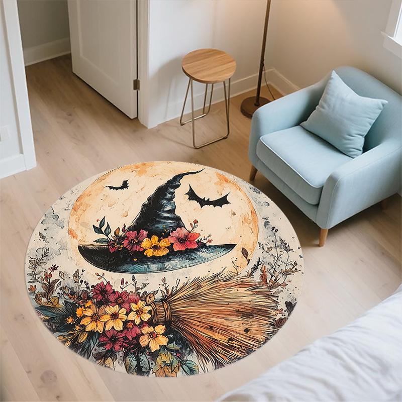 Hexenhut,Runder Teppich,Teppich für Wohnzimmer Schlafzimmer Sofa Spielzimmer Dekor,Rutschfeste Fußmatte