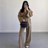 Cross-border European and American Women's Clothing Amazon Neutral Wind V-neck Lace-up Long-sleeved Cardigan Jacket Wide-leg Trousers