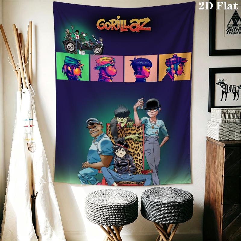 Gorillaz Wall Tapestry Aesthetic Wall Hanging Printed Fabric Blanket Decorative Tapestries for Bedroom Living Room Home Decor