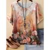 Summer Womens Retro Pattern 3D Printed Color Flowers T-shirt Loose Comfortable Soft Breathable Large Size Fashion O-neck T-shirt