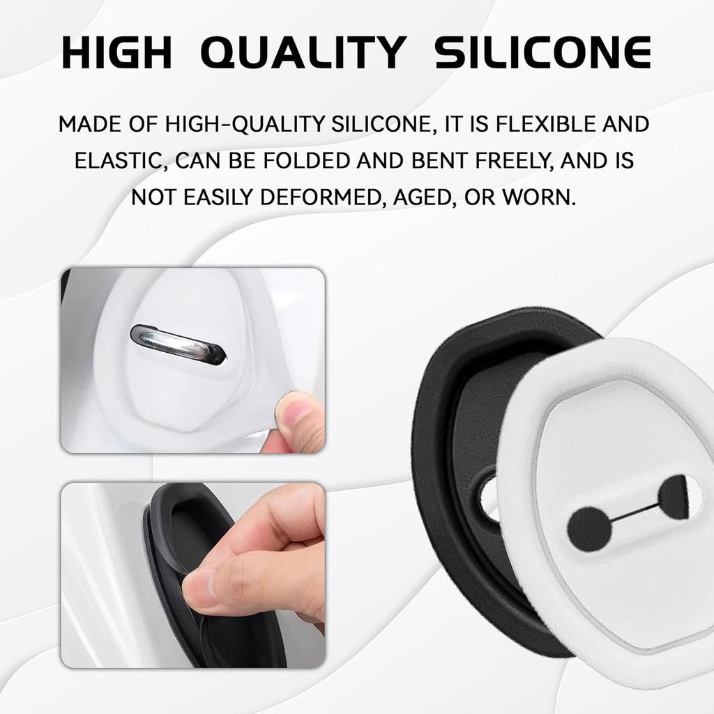 4PCS Car Door Strike Protector, Silicone Silent Door Lock Latch Guard Protective Cover, Rust Stopper Shock Absorption Pads for Cars, Universal Car