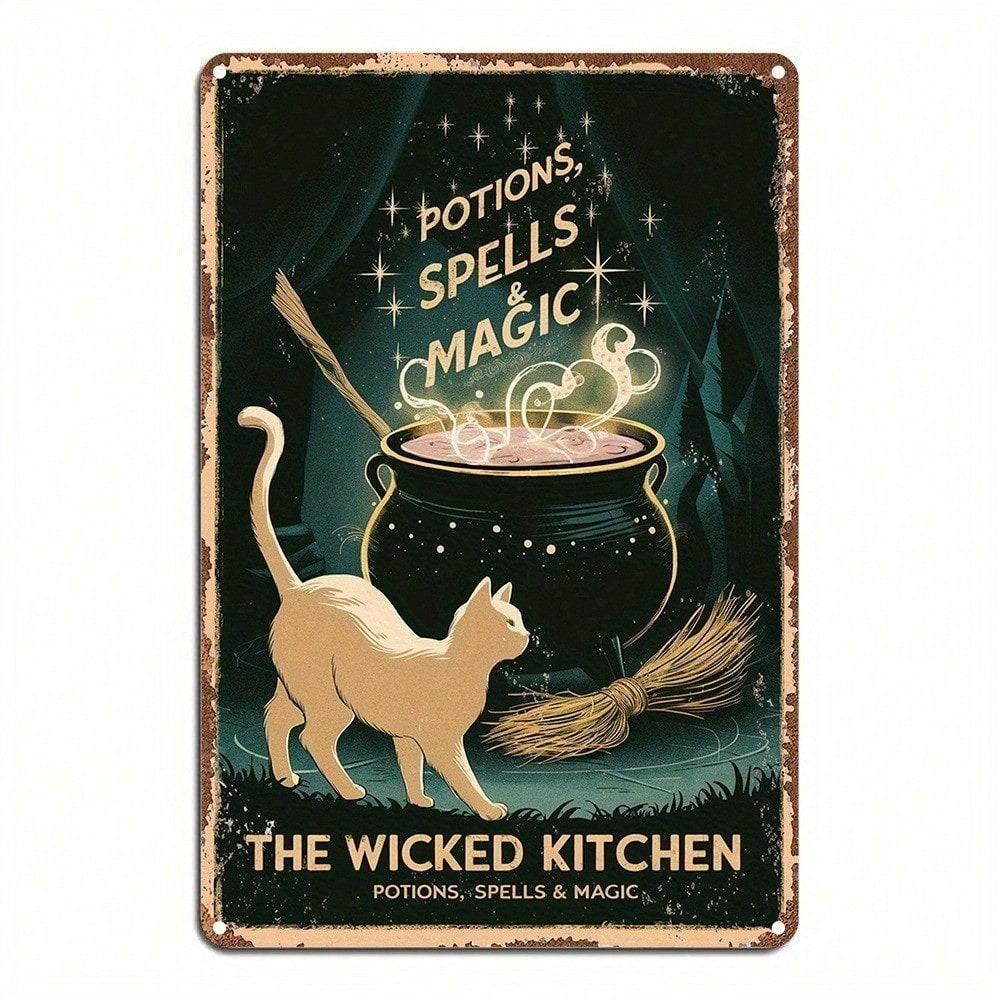 Vintage Wicked Kitchen Witch Metal Tin Sign 2D Wall Art Halloween Decor Magic