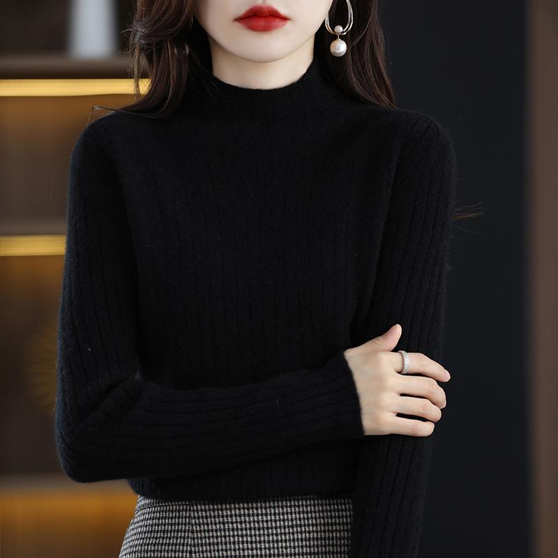 TIFICY Women's Fashion Casual Fall Winter Solid Color Print Long Sleeve Half Turtleneck Tops Women's Clothing Woolen Knitwear Sweaters