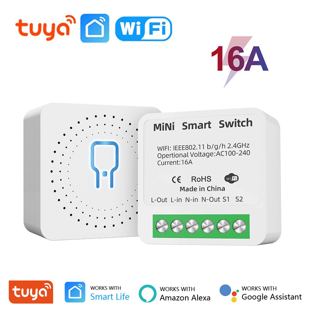 16A Tuya WiFi Smarter Schalter Unterstützt 2-Wege-Steuerung Mini Smarter Leistungsschalter Smarte Lebens-App-Steuerung Sprache Funktioniert mit Alexa Google Home