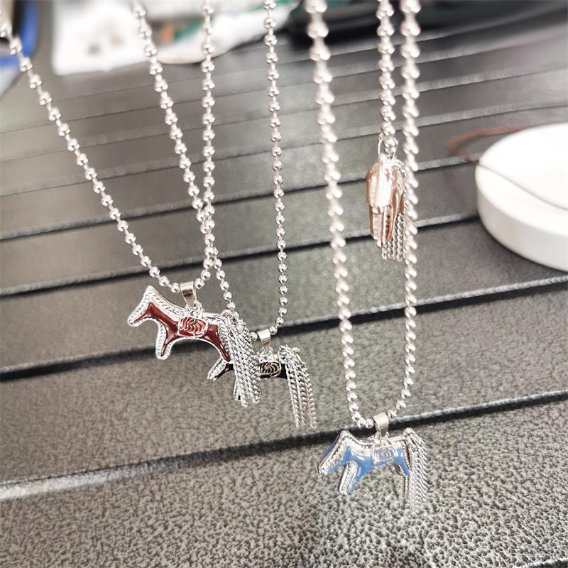 Fashion Titanium Steel Horse Pony Tassel Pendant Necklaces Women Mujer Adjusting Long Rope Sweater Chain Neck Accessories Gifts