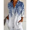 New Summer Fashion Women's Lapel Shirt Big Size Button Long Sleeve Daily Weekend V Neck Tops Floral Printed Loose Casual Shirt