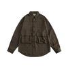 Chemise à carreaux à manches longues de style rétro japonais pour hommes et femmes, chemise vintage à poches multiples pour couple, couleur contrastée