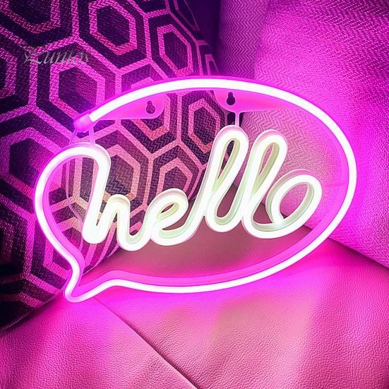 Olá sinal de néon forma criativa usb/bateria operado não-reflexo led lâmpada de néon ornamento de parede fontes de festa