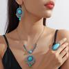 Ensemble boucles d'oreilles, bagues et collier bohèmes rétro ethniques turquoise pour femme