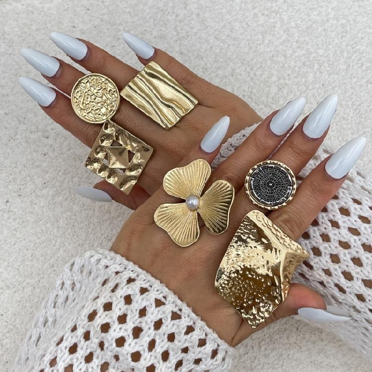 Metal Geometric Rings Fashion Opening Rings Delicate Hand Jewelry Waterproof Rings Alloy Texture Present for Women Girls