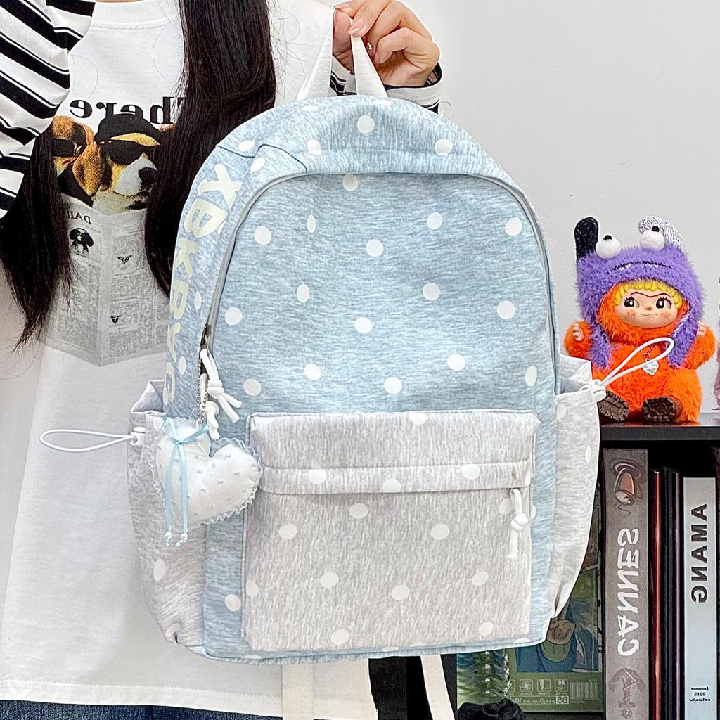 Schoolbag Korean Small Fresh Schoolbag Female Middle School Student Simple Polka Dot Backpack Lightweight Large Capacity High School Backpack