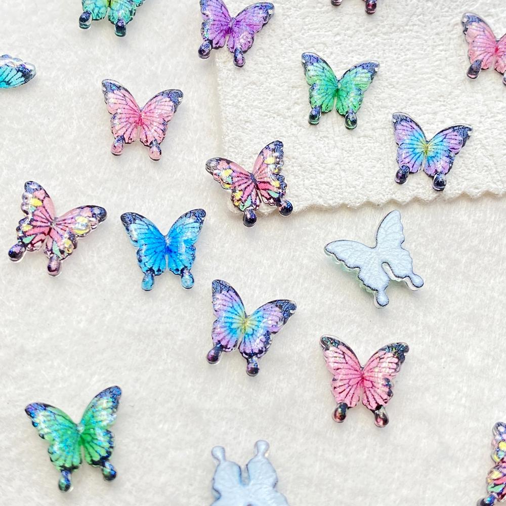 50Pcs Cute Mini Cartoon Colorful Butterflies Nail Art Resin Designer Charms DIY Craft For Nail 3D Decorations Jewelry