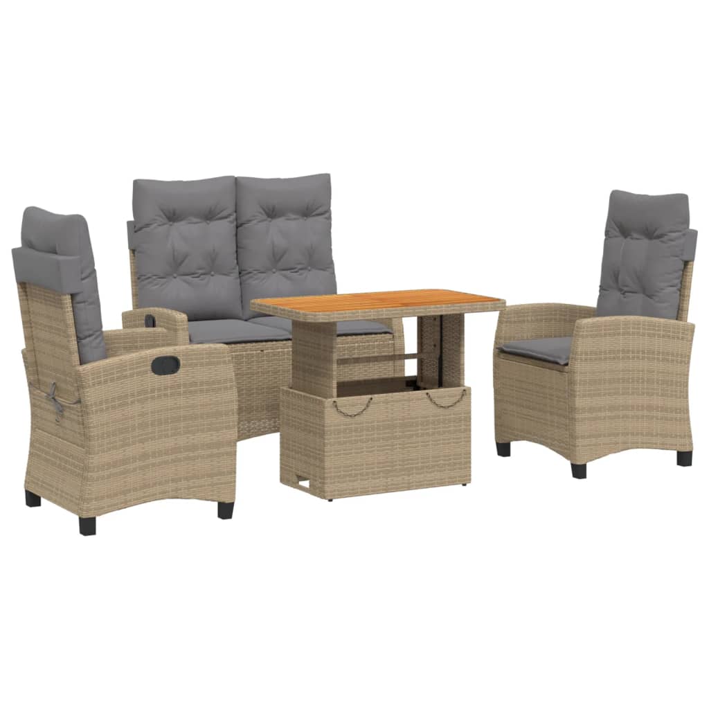 Vidaxl 4-Cz. Garden Furniture Set With Cushions, Beige, Poly Rattan