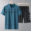 Men's Summer Ice Silk Casual Polo Set - Short Sleeve Shirt & Loose Shorts for Mid-Aged Style