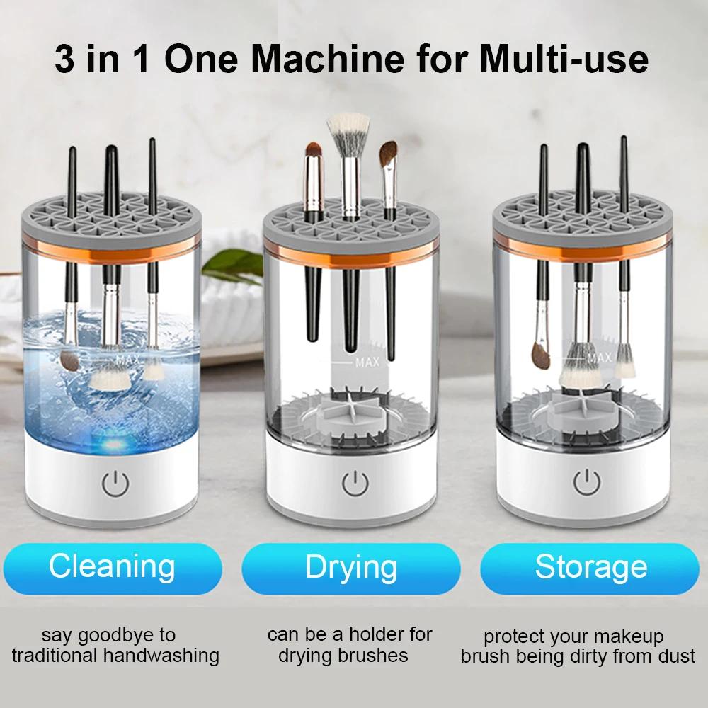 3 In 1 Electric Makeup Brush Tools Cleaner Portable Automatic Spinning Makeup Brush Cleaning Machine Makeup Brush Dryer Storage