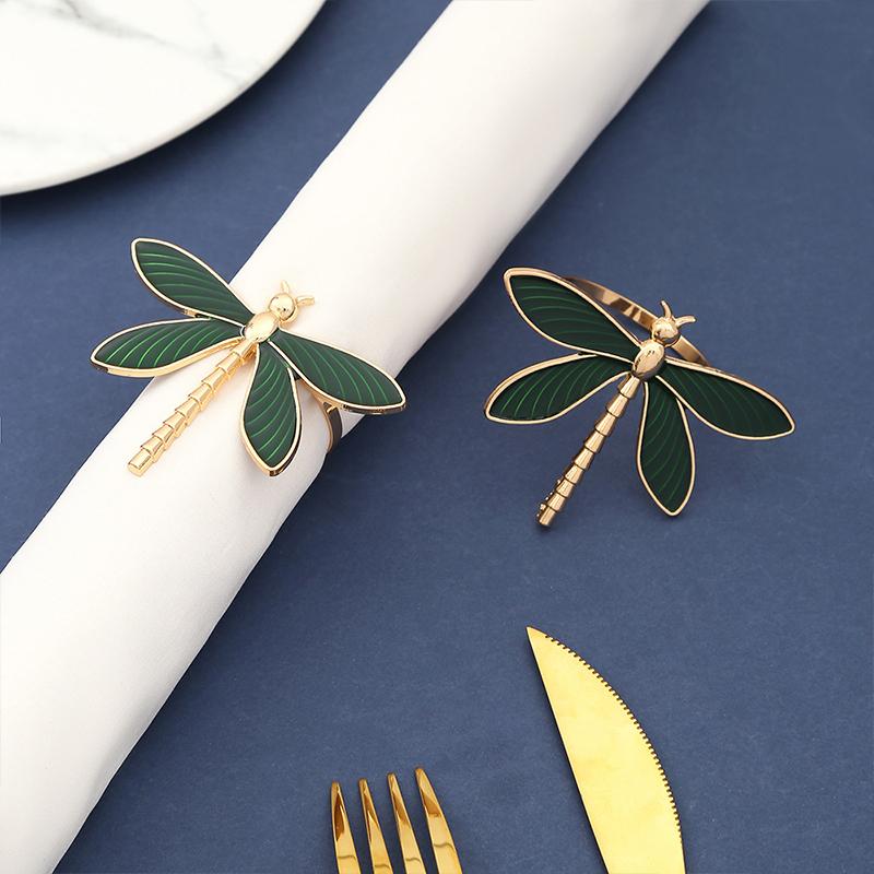 2/4Pcs Insect Napkin Ring Home Decoration Metal Napkin Ring New Green Oil Dripping Dragonfly Fashion Napkin Ring