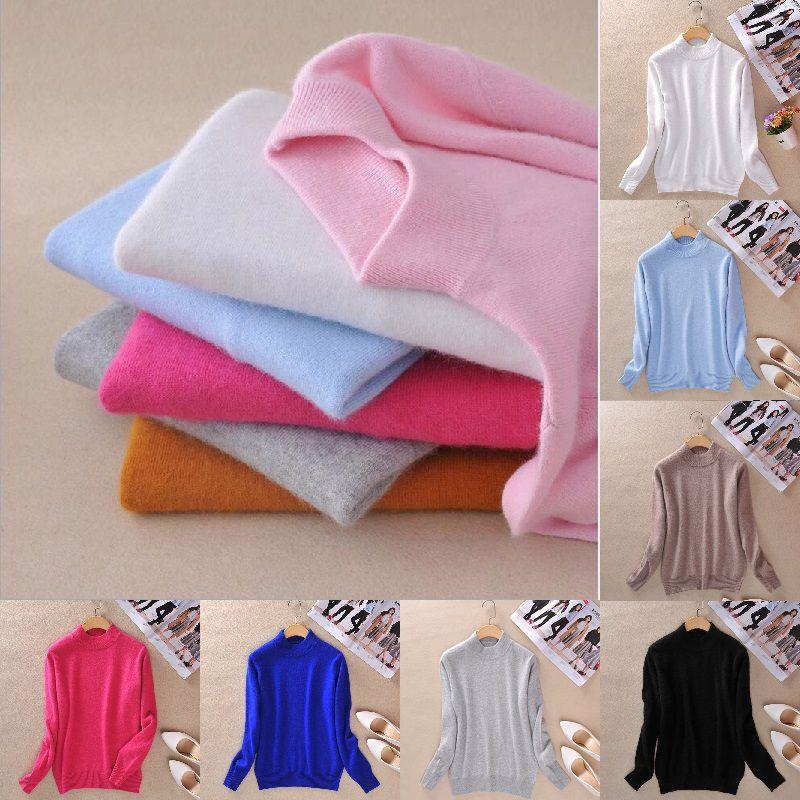 Luxuriously Soft Women's Slim Cozy Knitted Half-turtleneck Cashmere Wool Sweater