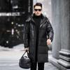 New Winter Leather Down Jacket First Layer Sheepskin Windbreaker Jacket Warm Long Hooded Genuine Leather Jacket for Men