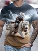 Men's 3D Samurai Cat Graphic Animal Printed T-Shirt Summer Fashion Casual Outdoor Round Neck Short Sleeved T-Shirts for Men