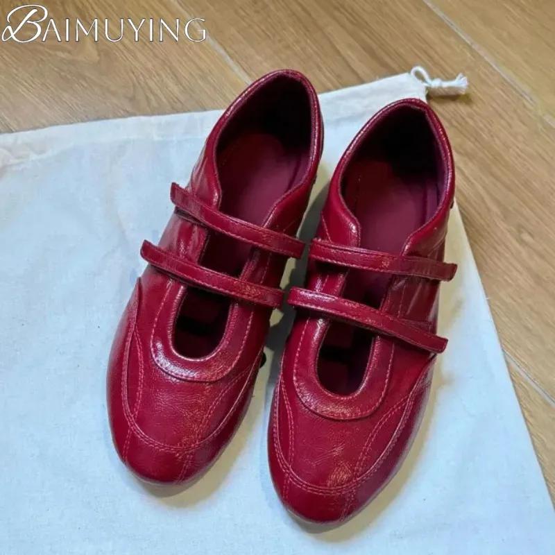 Baleríny Boty Dámské Tenisky Casual Značka 2025 Trend Jaro Nové Burgundské Retro Kůže Mary Jane Design Sport Zapatos Mujer