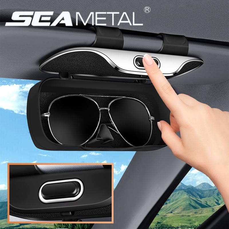 SEAMETAL Car Glasses Box Portable Press Switch Sunglasses Holder Driving Glasses Case Car Sun Visor Lenses Storage Box