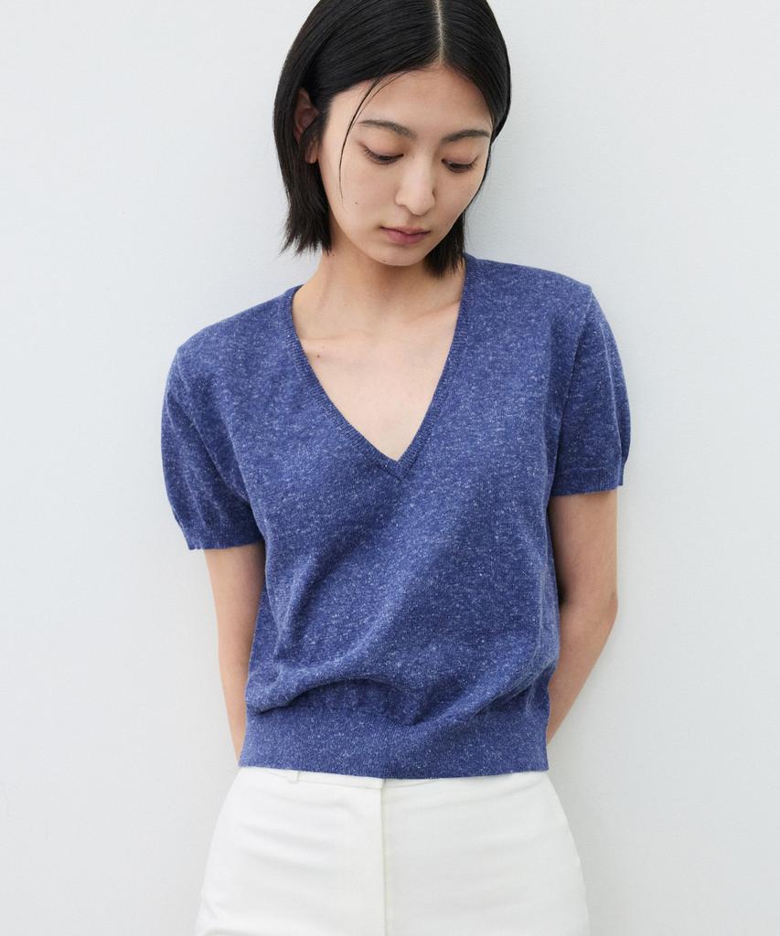 SUARE WOMEN Linen Fade V-Neck Half Knit Navy