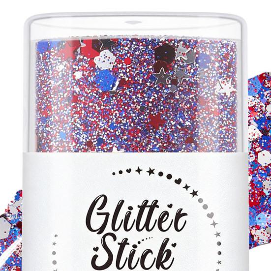 Independence Day Body Glitter Stick, Patriotic USA Flag Face Hair Glitter Accessories, Sparkling Red White Blue Glitter Makeup Stick for 4th of July